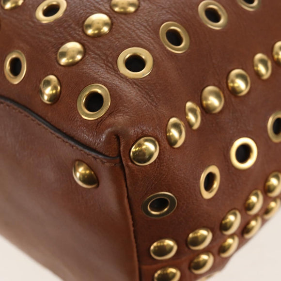 Miu Miu Hand Bag Leather 2way Brown Gold Auth 202512A
