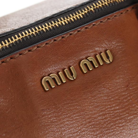 Miu Miu Hand Bag Leather 2way Brown Gold Auth 202512A