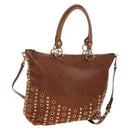 Miu Miu Hand Bag Leather 2way Brown Gold Auth 202512A-1