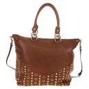 Miu Miu Hand Bag Leather 2way Brown Gold Auth 202512A-13