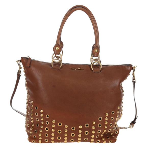 Miu Miu Hand Bag Leather 2way Brown Gold Auth 202512A