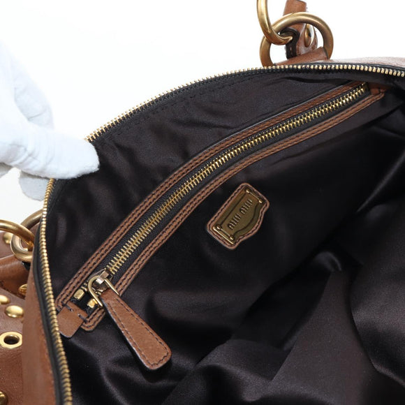 Miu Miu Hand Bag Leather 2way Brown Gold Auth 202512A
