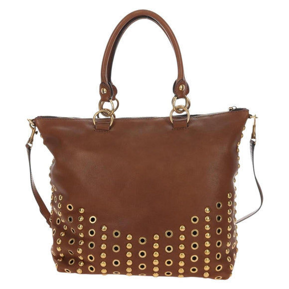 Miu Miu Hand Bag Leather 2way Brown Gold Auth 202512A