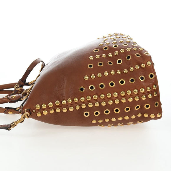 Miu Miu Hand Bag Leather 2way Brown Gold Auth 202512A