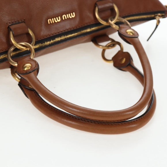 Miu Miu Hand Bag Leather 2way Brown Gold Auth 202512A