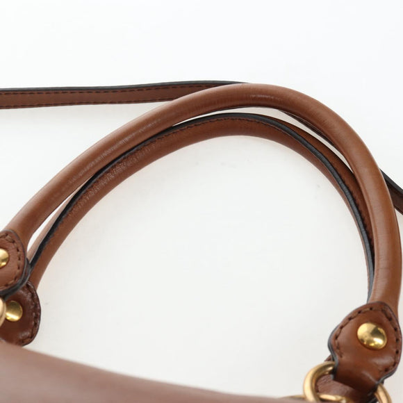 Miu Miu Hand Bag Leather 2way Brown Gold Auth 202512A