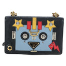 PRADA Chain Shoulder Bag Leather Black Gold Auth 202514M-2