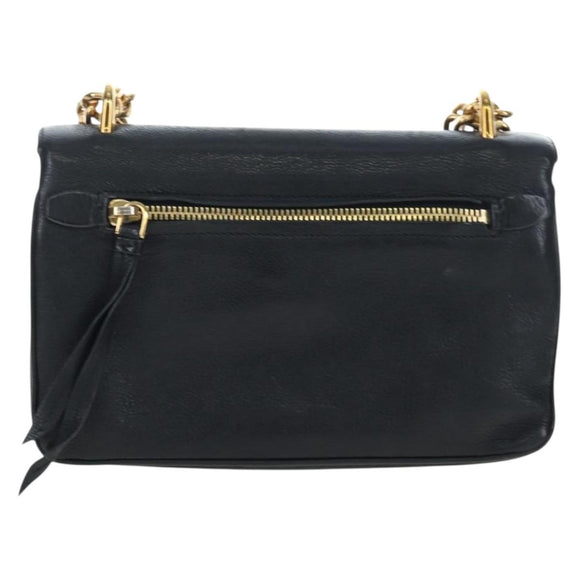 PRADA Chain Shoulder Bag Leather Black Gold Auth 202514M