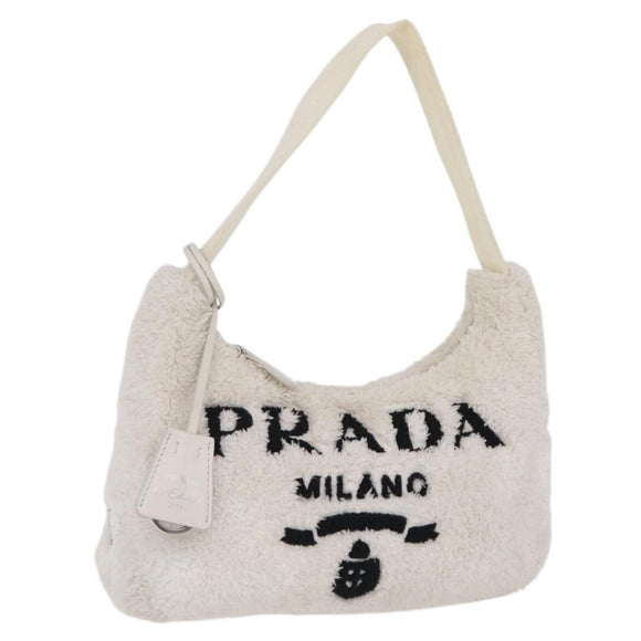 PRADA Hand Pouch Hand Bag pile White Silver Auth 202515A