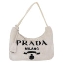 PRADA Hand Pouch Hand Bag pile White Silver Auth 202515A-13