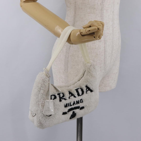 PRADA Hand Pouch Hand Bag pile White Silver Auth 202515A