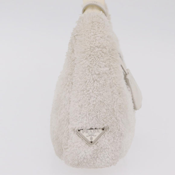 PRADA Hand Pouch Hand Bag pile White Silver Auth 202515A