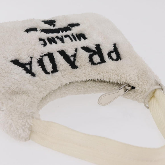 PRADA Hand Pouch Hand Bag pile White Silver Auth 202515A