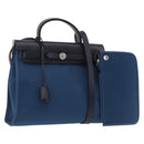 HERMES Herbag Zip PM Hand Bag Canvas Leather 2way Navy Silver Auth 202516SAM-1