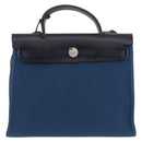 HERMES Herbag Zip PM Hand Bag Canvas Leather 2way Navy Silver Auth 202516SAM-2