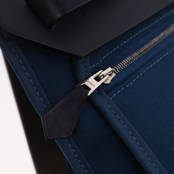 HERMES Herbag Zip PM Hand Bag Canvas Leather 2way Navy Silver Auth 202516SAM