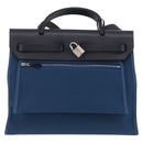 HERMES Herbag Zip PM Hand Bag Canvas Leather 2way Navy Silver Auth 202516SAM-4