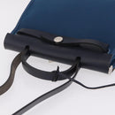 HERMES Herbag Zip PM Hand Bag Canvas Leather 2way Navy Silver Auth 202516SAM-7