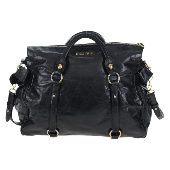 Miu Miu Hand Bag Vitellolux 2way Black Gold Auth 202521M