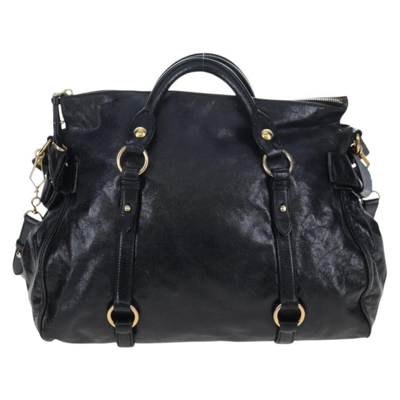 Miu Miu Hand Bag Vitellolux 2way Black Gold Auth 202521M