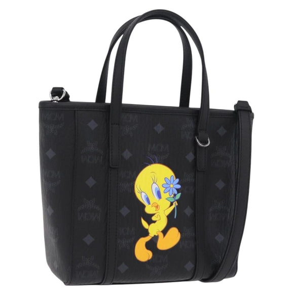 MCM Vicetos Logogram Bag PVC Leather 2way LOONEY TUNES Black Silver Auth 202523M