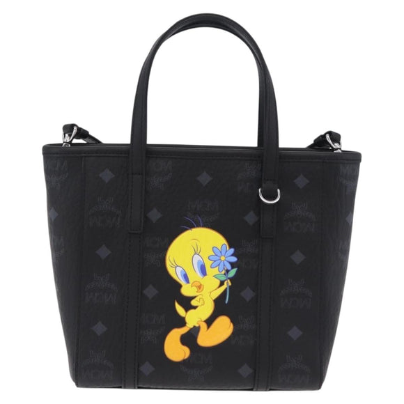 MCM Vicetos Logogram Bag PVC Leather 2way LOONEY TUNES Black Silver Auth 202523M