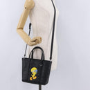 MCM Vicetos Logogram Bag PVC Leather 2way LOONEY TUNES Black Silver Auth 202523M-29