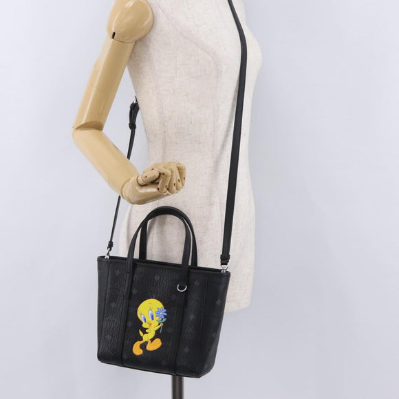 MCM Vicetos Logogram Bag PVC Leather 2way LOONEY TUNES Black Silver Auth 202523M