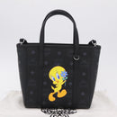 MCM Vicetos Logogram Bag PVC Leather 2way LOONEY TUNES Black Silver Auth 202523M-12