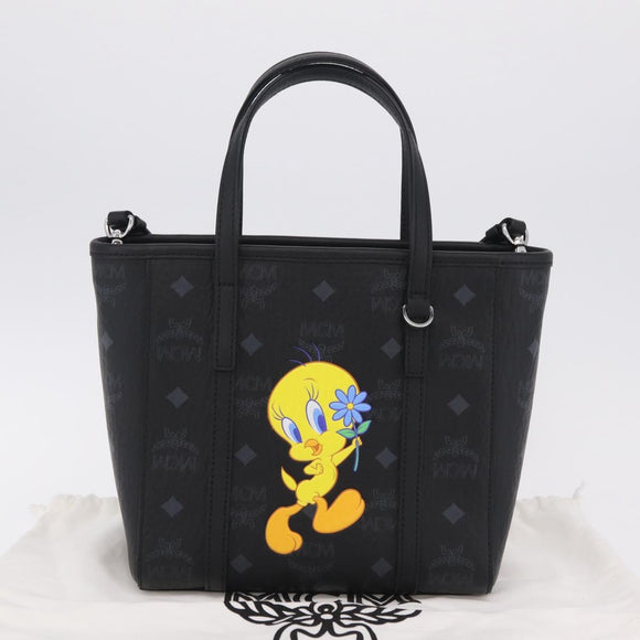 MCM Vicetos Logogram Bag PVC Leather 2way LOONEY TUNES Black Silver Auth 202523M
