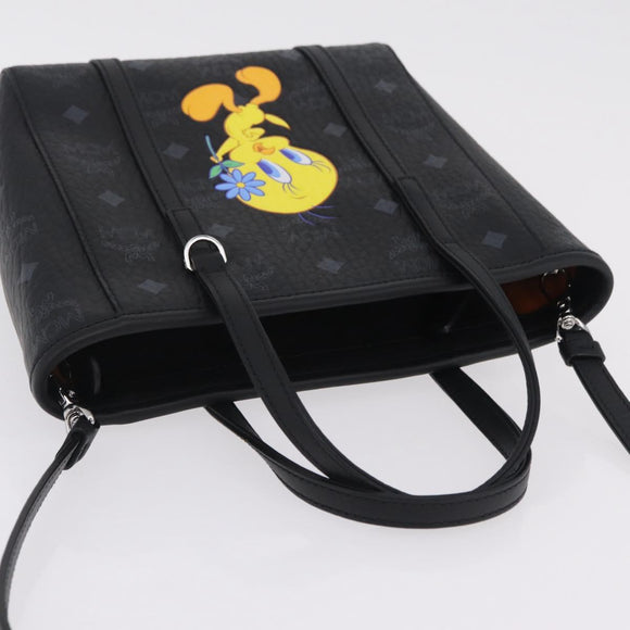 MCM Vicetos Logogram Bag PVC Leather 2way LOONEY TUNES Black Silver Auth 202523M