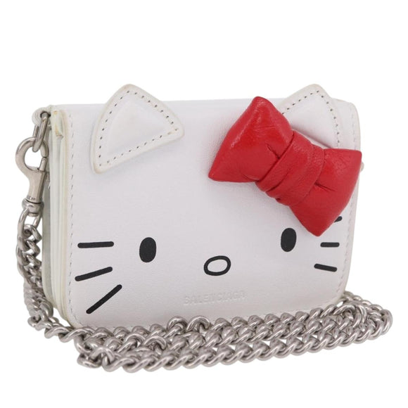 Balenciaga Chain Shoulder Compact Wallet Leather 2way White 623241 Auth 202531M