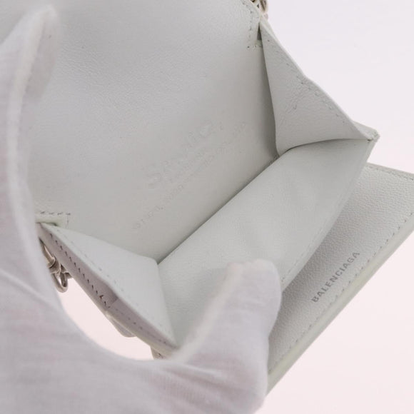 Balenciaga Chain Shoulder Compact Wallet Leather 2way White 623241 Auth 202531M