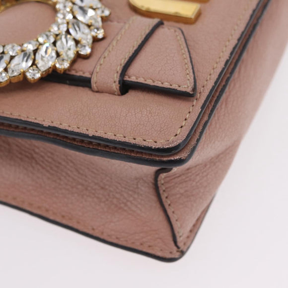 Miu Miu Chain Shoulder Bag Leather Pink Gold Auth 202534A