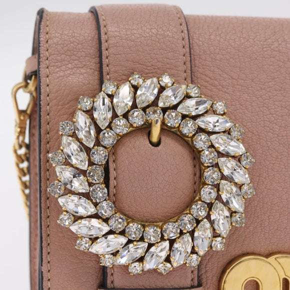 Miu Miu Chain Shoulder Bag Leather Pink Gold Auth 202534A
