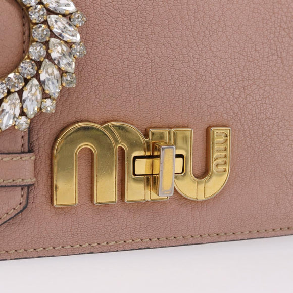 Miu Miu Chain Shoulder Bag Leather Pink Gold Auth 202534A