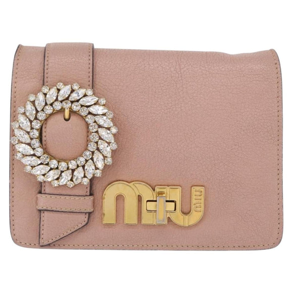 Miu Miu Chain Shoulder Bag Leather Pink Gold Auth 202534A