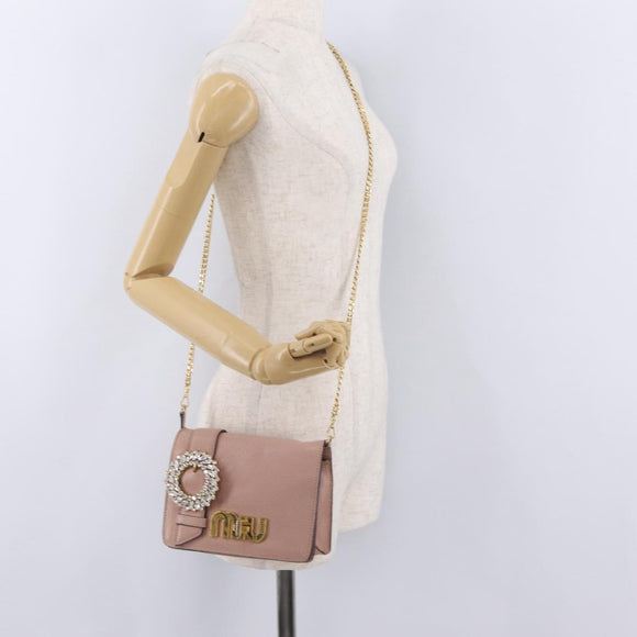 Miu Miu Chain Shoulder Bag Leather Pink Gold Auth 202534A