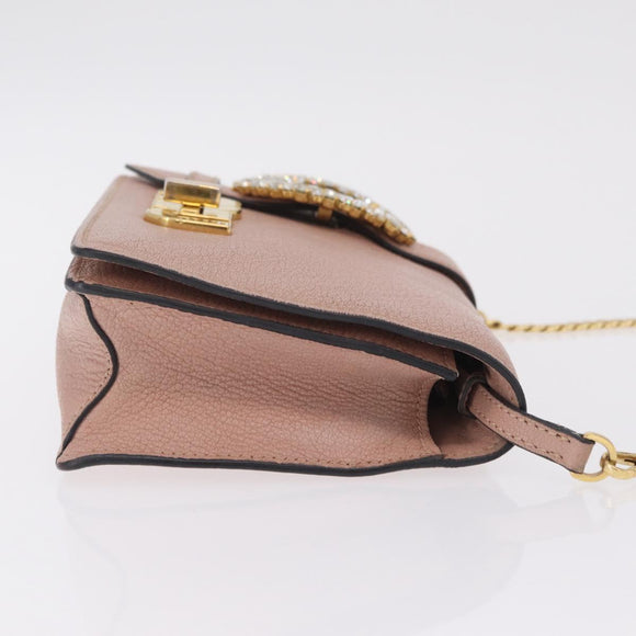 Miu Miu Chain Shoulder Bag Leather Pink Gold Auth 202534A