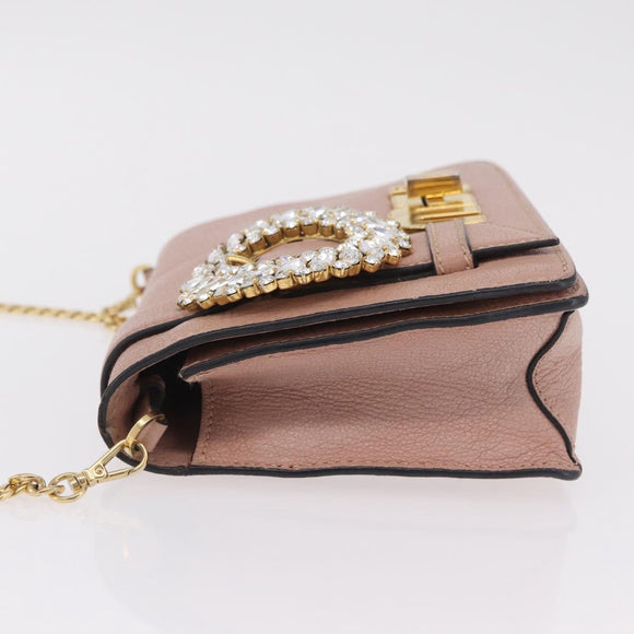 Miu Miu Chain Shoulder Bag Leather Pink Gold Auth 202534A