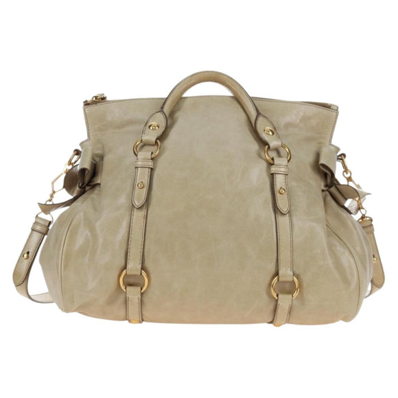 Miu Miu Hand Bag Vitellolux 2way Beige Gold Auth 202535M