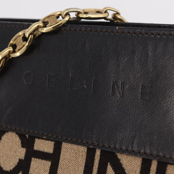 CELINE Chain Tote Bag Leather Beige Gold Auth 202538A