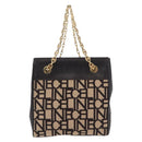 CELINE Chain Tote Bag Leather Beige Gold Auth 202538A-13