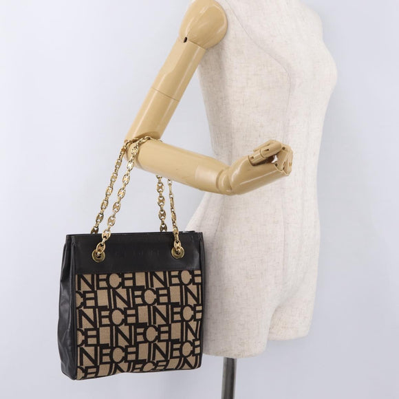 CELINE Chain Tote Bag Leather Beige Gold Auth 202538A