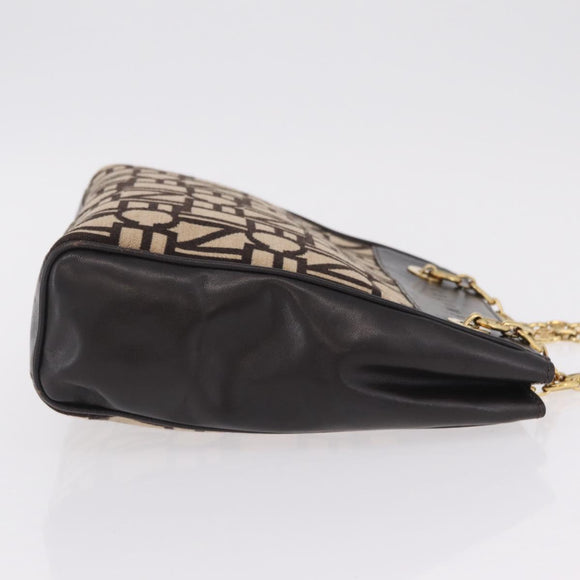CELINE Chain Tote Bag Leather Beige Gold Auth 202538A