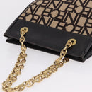 CELINE Chain Tote Bag Leather Beige Gold Auth 202538A-6