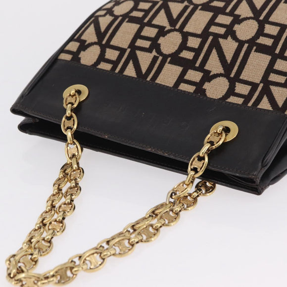 CELINE Chain Tote Bag Leather Beige Gold Auth 202538A