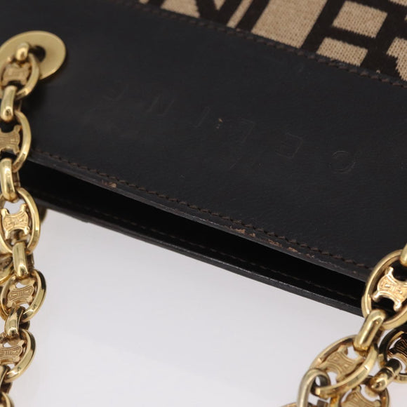 CELINE Chain Tote Bag Leather Beige Gold Auth 202538A