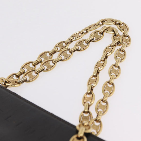CELINE Chain Tote Bag Leather Beige Gold Auth 202538A
