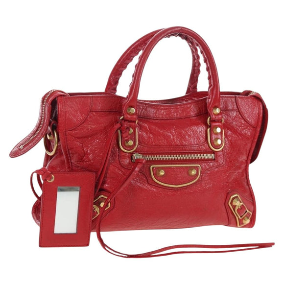 Balenciaga Metallic Edge City Hand Bag Leather Red Gold 432831 Auth 202541A